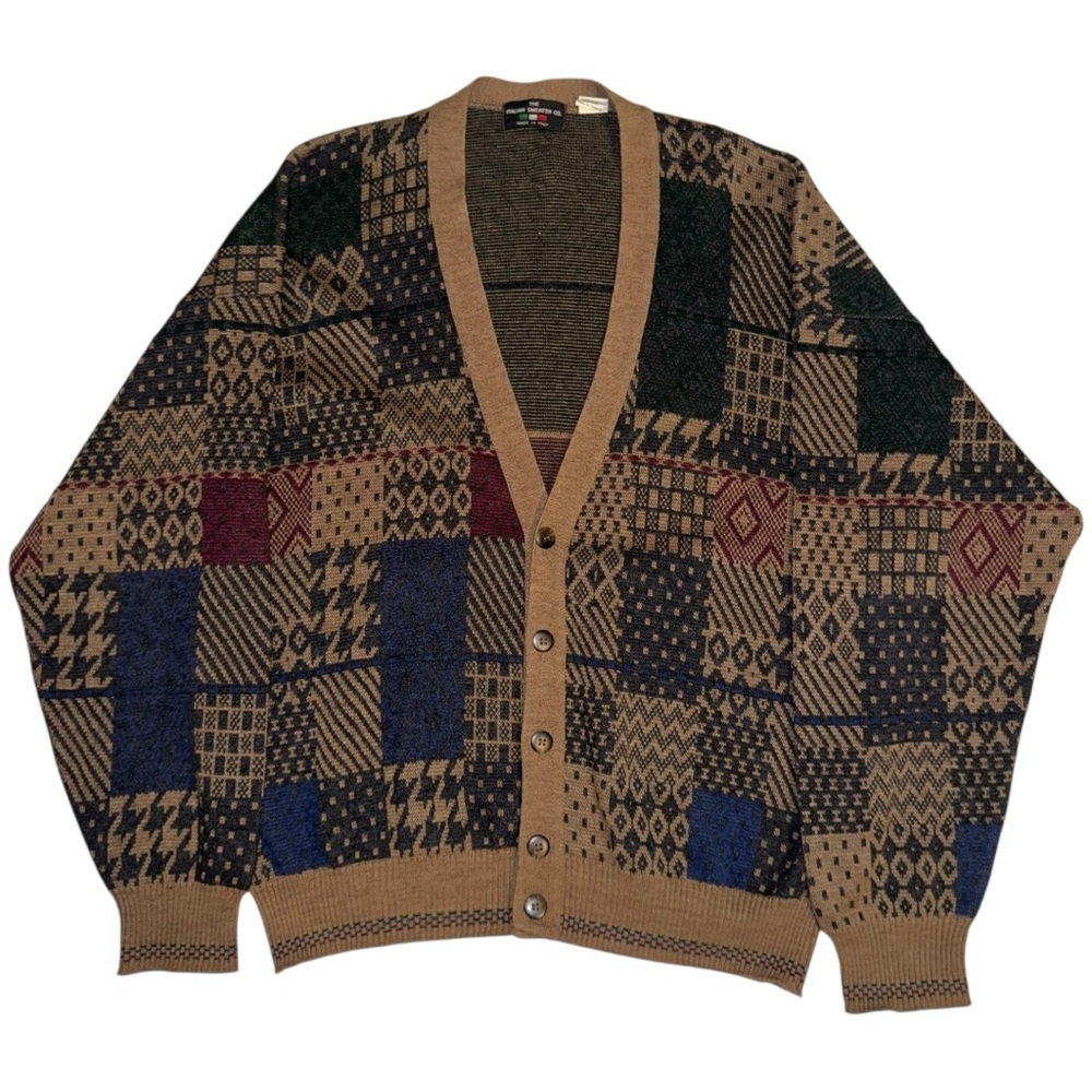 The Italian Sweater Vintage Brown Patchwork Wool Men’s Fall Cardigan - Picture 11 of 13